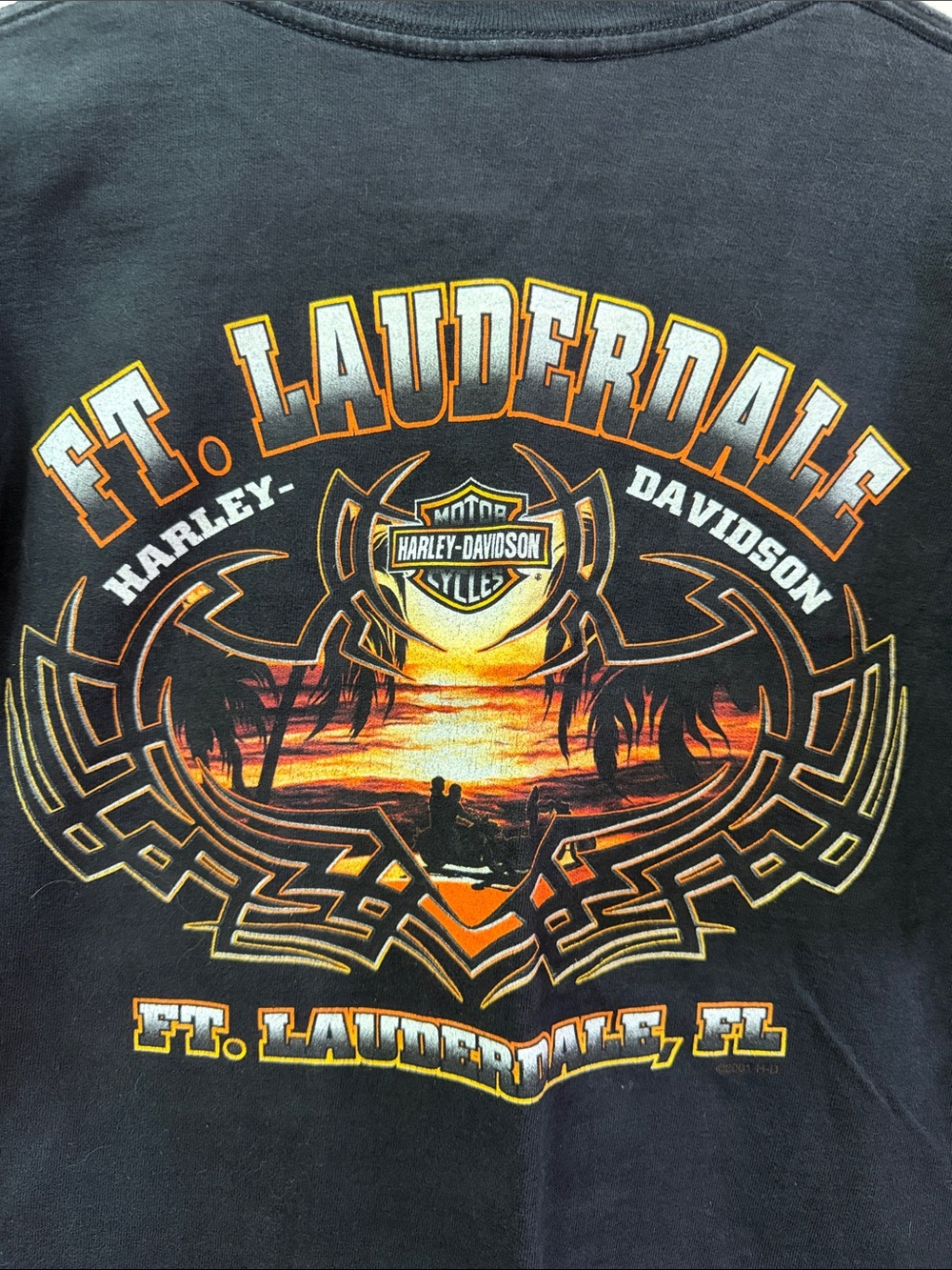 Harley-Davidson Ft. Lauderdale FL Black Tee with Orange Sunset Graphic NWOT